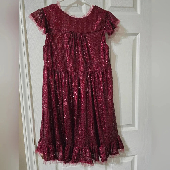 NWT M By MNK Sequined Babydoll Mini Party Dress in Burgundy, Tulle Trim Details. - Picture 9 of 15